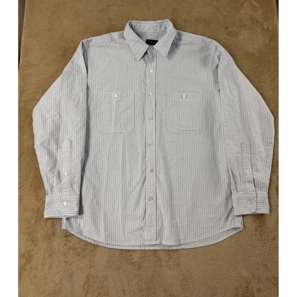 Proper Cloth Oxford Cloth Shirt Mens M 16.5‎ Clark Blue Stripe Short Relaxed EUC